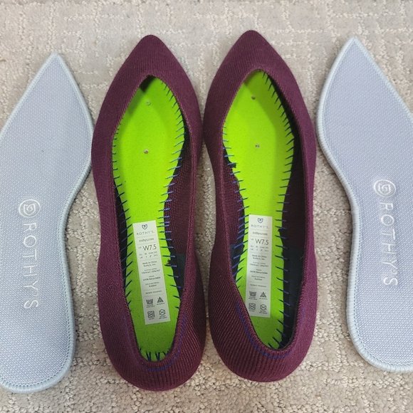ROTHY'S The Merino Aubergine Purple Pointed Flat Shoes Women's Multiple Sizes - Picture 4 of 16